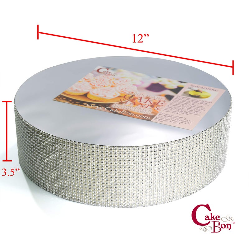 Cakebon Cake Stands - 12"" Silver with Faux Rhinestones for Cakes and Pastries - Lightweight Polystyrene Foam for Party, Sturdy Wedding Cake Stand - Image 2
